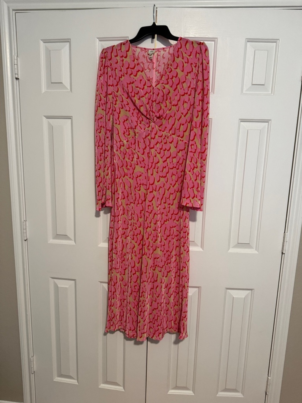 River Island Pink Abstract-Pattern Long Sleeve Wrap Dress